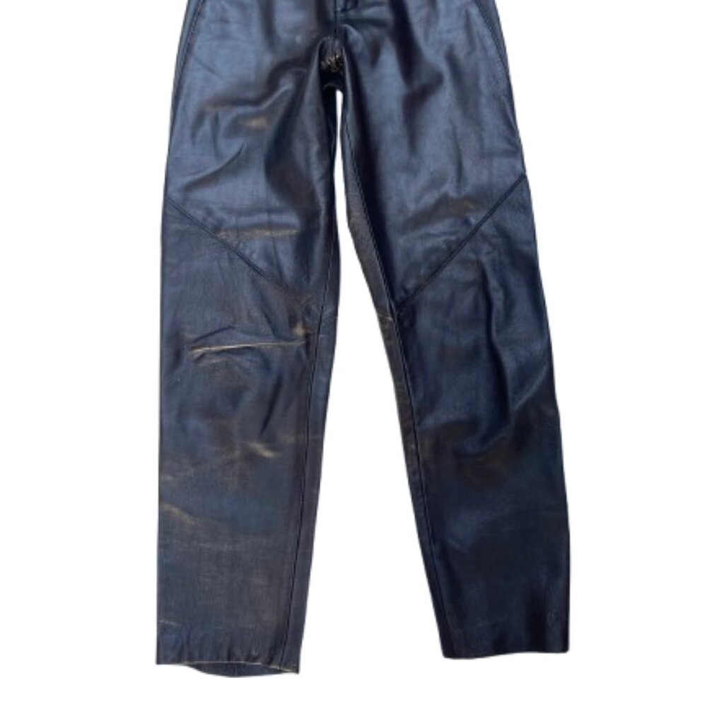 Vintage high rise genuine Buttery Leather Blk Rocker Motorcycle Pants 4 - Picture 8 of 11